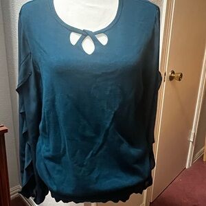 Alfani Teal Blouse with Cut-Out Design